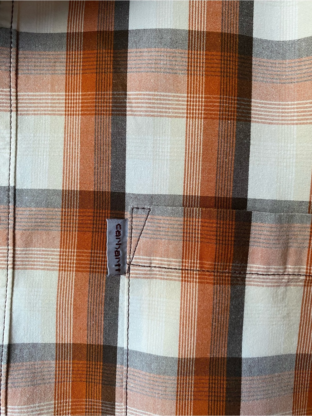 Carhartt Orange, Brown and White Plaid Short-Sleeve Button-Down Shirt - Picture 3 of 4